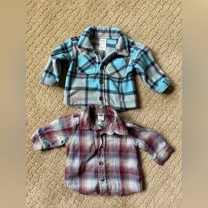 TWO baby flannel shirts 0-3mo